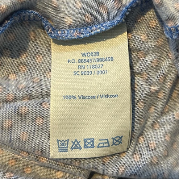 Boden Blue With Pink Dot Pattern 100% Viscose Short Sleeve Size 10 Spring Blouse - Picture 6 of 7